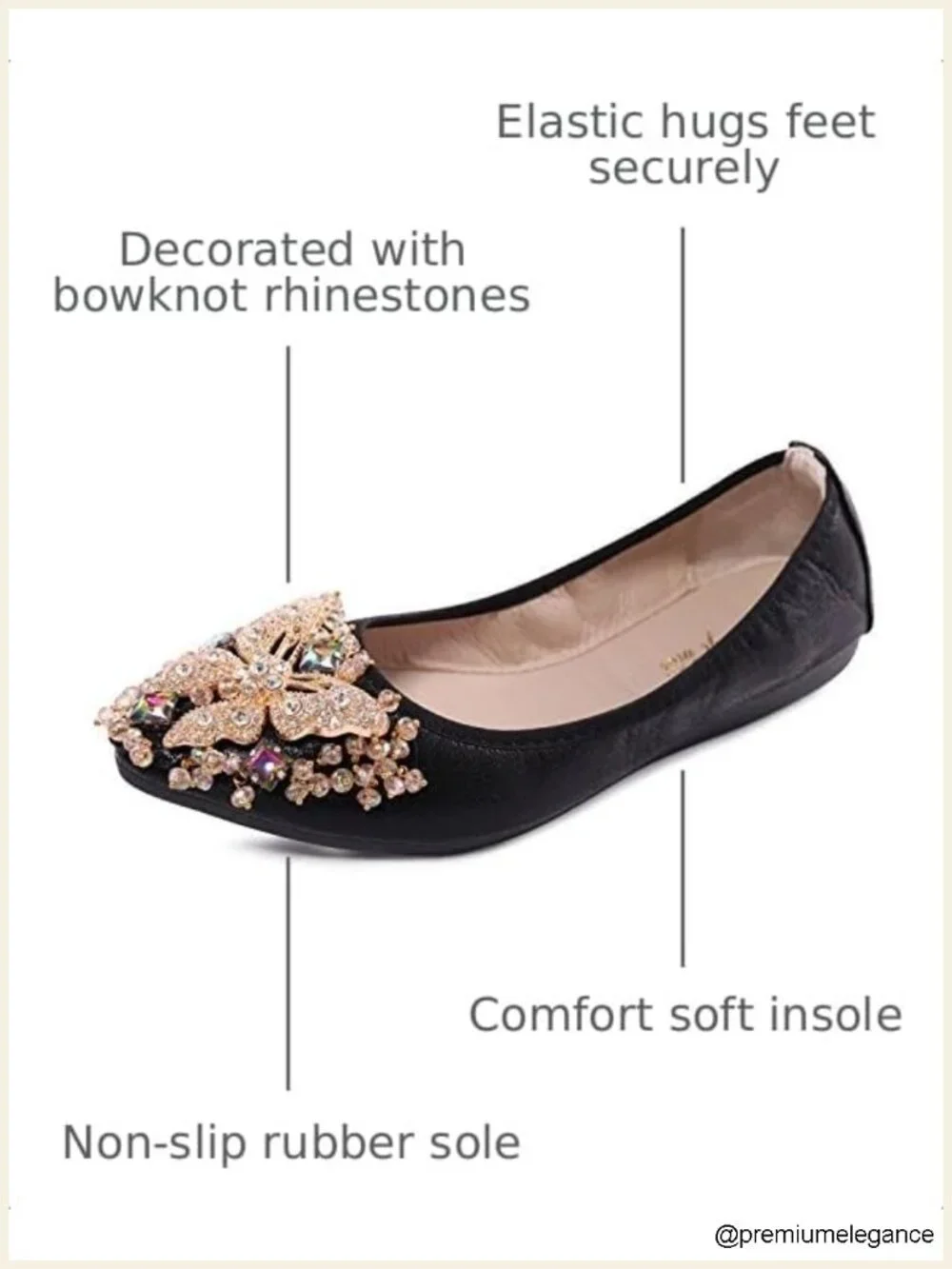 Foldable Sequin Rhinestone Ballet Flats Pointed Toe Slip On Dress Shoes